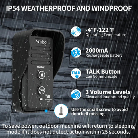 Wireless Intercom Doorbell for Home and Classroom Waterproof Electronic Door Chime With Half Mile Range Three Volume Levels Rechargeable Battery Easy Setup and Clear Sound The Go To Doorbell for Busy Living Spaces in waterproof design and operational features displayed.