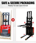 Heavy Duty Electric Pallet Stacker With 3300 Pound Capacity And 118 Inch Lift Height in secure packaging for safe delivery.