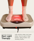 Wave Board With Red Light Therapy And Vibration Plate For Lymphatic Drainage in use, showing red light and digital display.
