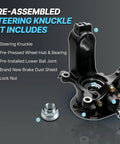 Pre-assembled steering knuckle kit including wheel hub, bearing, lower ball joint, and dust shield for Ram ProMaster 1500 2500 3500 Electric.