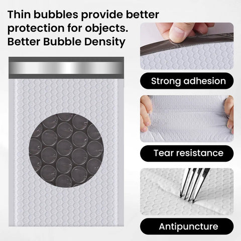 Close-up of Bubble Mailers Eight Point Five By Eleven Inch Self Seal Padded Envelopes 25 Pack Grey Opaque, showing bubble density and adhesive