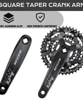 Beefy Square Taper Mountain Bike Crankset 170mm with 22/24/26/32/38/42/44T Chainrings and 104/64 BCD hybrid MTB crank arm in aluminum.