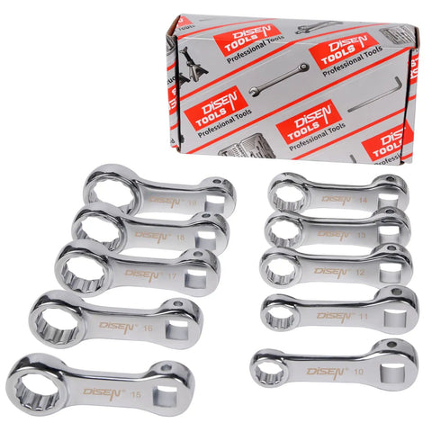 10 Piece Metric Torque Wrench Adapter Set 10mm To 19mm in Chrome Vanadium Steel with Three Eighths Inch Square Drive Extension Rods and Repair Tool Pack for DIY Projects in Color Box Packaging