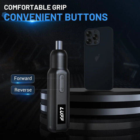 4V Cordless Electric Screwdriver Kit With USB C Charge 250 RPM High Power Motor, forward and reverse buttons visible