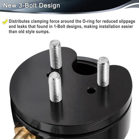 Diesel Fuel Tank Sump Kit With Dual Port Integrated Return For Airdog FASS Cummins Duramax Powerstroke, 3-bolt design black base