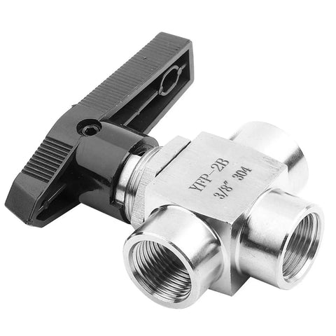 Heavy Duty 304 Stainless Steel 3 Way Ball Valve With Rock Solid Leak Proof BSPP Female Threads And Half Inch Ports For Tough DIY And Professional Plumbing Applications Built Like A Tank, showcasing valve handle and female ports.