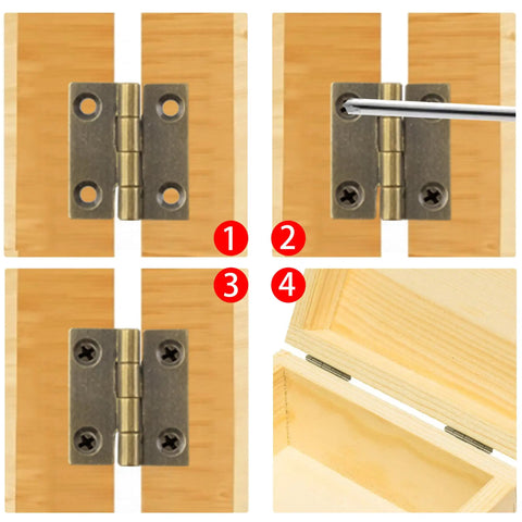 Six Pack 1 Inch Brass Cabinet Hinges Mini Rectangle Folding Butt Hinges for Small Jewelry Boxes Bronze Finish with Screws