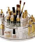 Real Deal Slick Spin 360 Round Rotating Makeup Organizer Clear Acrylic Lazy Susan Cosmetic Storage Tray for skincare and perfume.