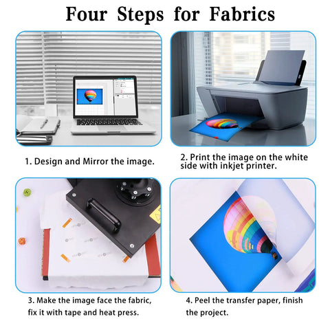 Four steps using Sublimation Paper 8.5 By 11 Inches 150 Sheets 120Gsm Inkjet Printer Compatible Fast Drying High Transfer Rate.