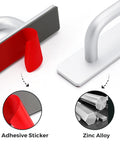 Close-up of Two Pack 5.83 Inch Adhesive Cabinet Handles with peel and stick adhesive and zinc alloy construction in silver finish.