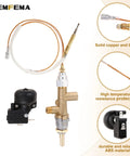 Lemfema propane patio heater repair kit with brass main valve and pilot port, copper thermocouple line, and black safety switch