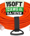 Beefy 150 Foot Outdoor Extension Cord 12 Gauge Waterproof Heavy Duty Power Cable With 15 Amp NEMA 5P To 5R ETL Listed All Weather For Saws Tools Outdoor Gear coiled orange cord
