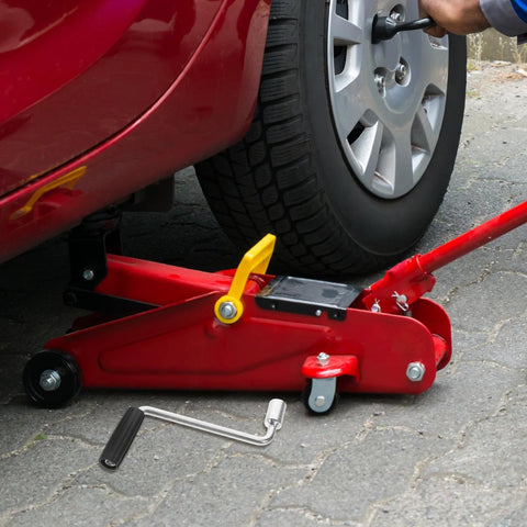 Camper Crank Handle Replacement For RV Trailer Jack Sockets Hand Crank Rocker shown next to a car with a red jack in use