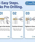 Heavy Duty 81 Piece Drywall Anchors And Screws Kit With Drill Bit Easy Install No Drill Steel Expansion Anchors For Sheetrock Holds Up To 100 Lbs Three Sizes For Hanging TVs Mirrors Picture Frames And More, 3-step install guide