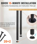 28 Inch Adjustable Desk Legs Heavy Duty Steel Table Support Set Of 4 with installation guide and accessories shown.