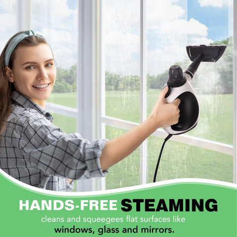 Heavy Duty Pressurized Handheld Steam Cleaner With Ten Piece Accessory Set Kicking Grease Grime And Pet Hair From Rugs Couches Tile And Sealed Wood Floors For No Sweat Household Cleaning Tasks, cleaning windows with steam.