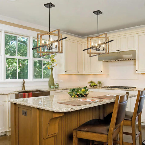 4 Light Rustic Farmhouse Chandelier With Oil Rubbed Bronze Finish over kitchen island