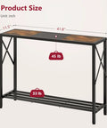 Product size details of Smooth Vibes Two Tier Industrial Console Table With Open Storage Shelves For Tight Hallways.
