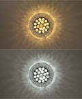 Dope Black K9 Crystal Flush Mount Chandelier 4 Light Ceiling Fixture with Metal Round Shade, illuminated view, 12 Inch