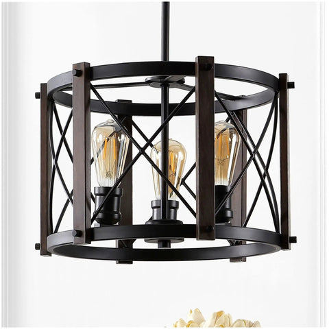 Oil Rubbed Bronze 30 Inch 5 Light Farmhouse Drum Pendant Light With Dimmable LED Bulbs Included, iron basket shade
