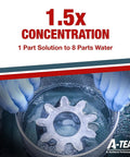 Top Shelf Ultrasonic Cleaner Solution One Gallon Concentrate Blends Fast For Brutal Carburetor And Engine Degreasing, showing gear in cleaning basket.