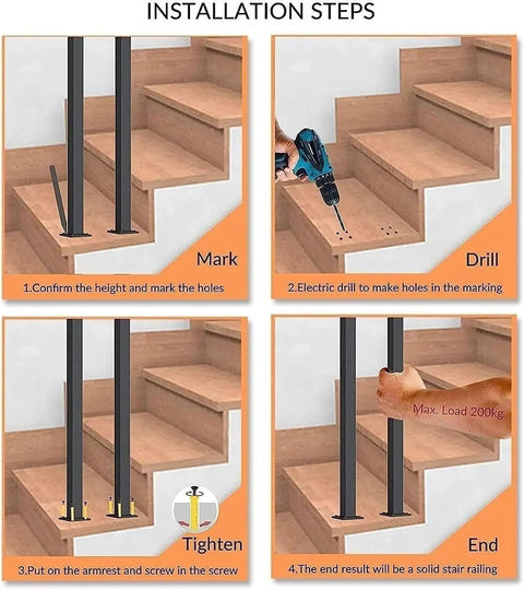 Installation steps for Rock Solid White Wrought Iron Handrail U Shaped Guardrail Wall Mounted Indoor Outdoor Stair Support Bar.