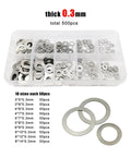 Ultra Thin Stainless Steel Flat Washer Set 304 A2 Go To Shim Kit, 500 Pcs, 0.3mm washers in storage box