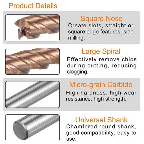 Carbide Square End Mill 8mm Diameter 5 Sixteenth Shank Extra Long 100mm 4 Flutes TiSiN Coated Micro-Grain Tungsten Carbide Milling Bit
