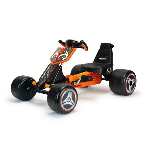 Realtree Licensed Pedal Go Kart For Kids Ages 3 To 6 With Easy Pedals, Smooth Rolling Wheels, Durable Steel Frame, orange and black
