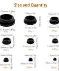 Assorted Rubber Plugs For Round Holes In Black Silicone Stoppers 110 Pieces In 9 Precise Sizes From 5Mm To 25Mm