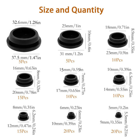 Assorted Rubber Plugs For Round Holes In Black Silicone Stoppers 110 Pieces In 9 Precise Sizes From 5Mm To 25Mm