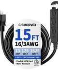 15 Ft Outdoor Extension Cord With 3 Outlets Waterproof Grounded Power Strip That Is Plug And Play For Garden Patio And Camping