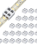 25 Pack Solderless LED Tape Light Connectors Tape To Tape Quick Screw Down Terminal Block 2 Pin For Strip Lights 0.3 Inch 8mm 5V 12V 24V Single Color White DIY Friendly