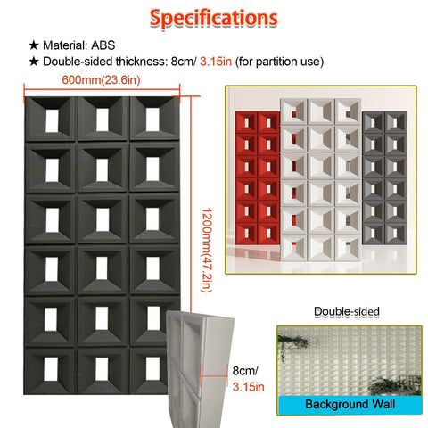 Lightweight Hollow Wall Panel Set 2 Pack 20x60 cm White Partition Blocks With Mounting Kit For Art Backgrounds Room Dividers And Home Decor Durable ABS Panels For Easy DIY Installation And Clean Modern Look, ABS 1200x600mm double-sided panel