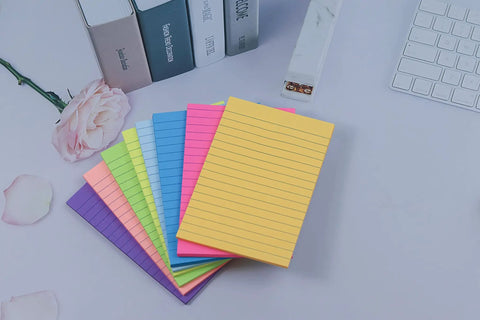 Colorful 4x6 Inch Sticky Notes, Eight Bright Colors, 320 Sheets Total Across Eight Pads, Mega Sticky Adhesive on desk