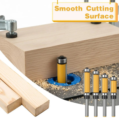 Flush Trim Router Bit Set with Top and Bottom Bearings Carbide Straight Cut for precise edge routing on wood