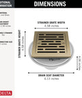 4 Inch Square Shower Floor Drain Champagne Gold Tile In Kit Adjustable Brass Pvc Material construction dimensions with strainer grate and drain details