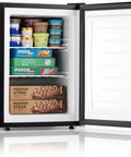 Full Size Upright Freezer With Single Tempered Glass Door And Zero Drama Mini Controls Featuring Roomy Interior Layout And Energy Efficient Compressor System for frozen pizzas and premium steak.