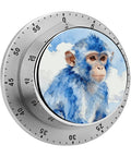 Durable Stainless Steel Multi Function Kitchen Timer With Rotating Dial And Countdown Indicator For Cooking And Baking A Space Saving Timekeeper For Office And Classroom And Home Decor with a blue monkey illustration.