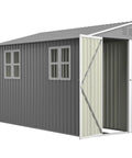 Lean To Shed 4x10 Ft With Floor Frame And Windows heavy duty metal outdoor storage shed with gray steel and open door