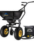Spyker All Season Spreader Kit Ergo Pro 50 Pound Broadcast Spreader With 25 Pound Bag Spreader with adjustable handle and pneumatic tires