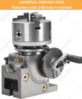 Pro Grade 3 Jaw Chuck And Dividing Head Kit With 0 To 90 Degree Rotary Indexer shown from the side with clear details.