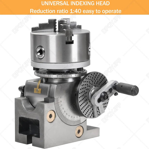 Pro Grade 3 Jaw Chuck And Dividing Head Kit With 0 To 90 Degree Rotary Indexer shown from the side with clear details.