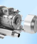 2HP regenerative blower, silver metal housing with cooling fins and visible impeller (side view)