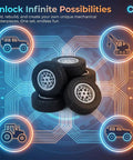 Top Tier Replacement Tires And Rims For Building Blocks 62 mm By 20 mm Rubber Wheels stacked for custom vehicle builds.