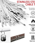 Heavy Duty Zip Tie Gun Kit With 300 Stainless Steel Zip Ties for Fencing, Exhaust, Automotive DIY, showing strengths and features