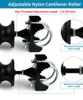 Cantilevered Gate Roller Built Tough With Heavy Duty Nylon Wheel And Weather Resistant Frame, Steel U Bolt And Mounting Hardware For Quick Install Fits Four Inch Round Posts And Two And Three Eighths Inch Or Two And A Half Inch Chain Link Fence Frames, adjustable threaded stem