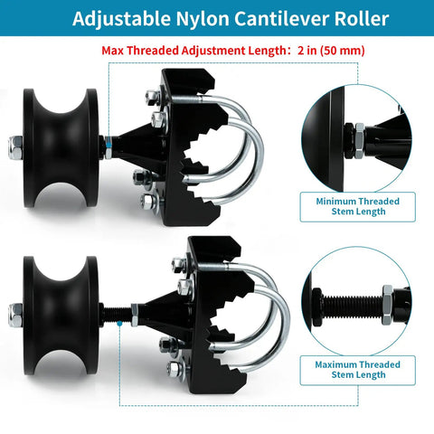 Cantilevered Gate Roller Built Tough With Heavy Duty Nylon Wheel And Weather Resistant Frame, Steel U Bolt And Mounting Hardware For Quick Install Fits Four Inch Round Posts And Two And Three Eighths Inch Or Two And A Half Inch Chain Link Fence Frames, adjustable threaded stem