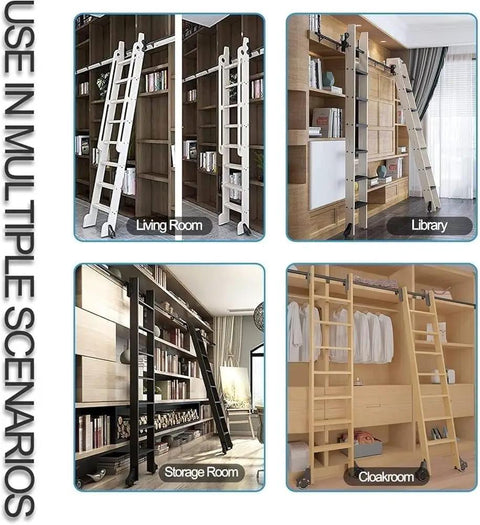Rolling Ladder Hardware Kit With Floor Roller Track, 100cm Adjustable Sliding Ladder System installed in various rooms