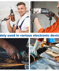 Men using power tools with Power Cord Protector Boot for Cutting Machines and Drills, Rubber Strain Relief Sleeve.